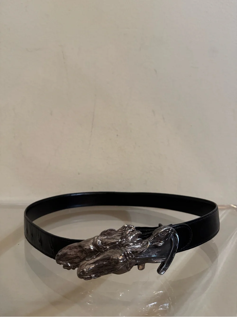 Gucci Equestrian Double Horse Head Silver Buckle Leather Belt Vtg 80/32